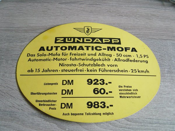 Prijsschild Automatic-Mofa