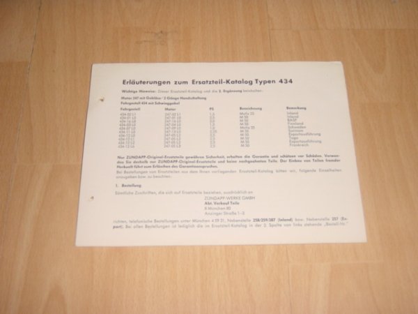 Onderdelen catalogus 434 Groene ordner Erganzung 2 10-1969 Nieuw